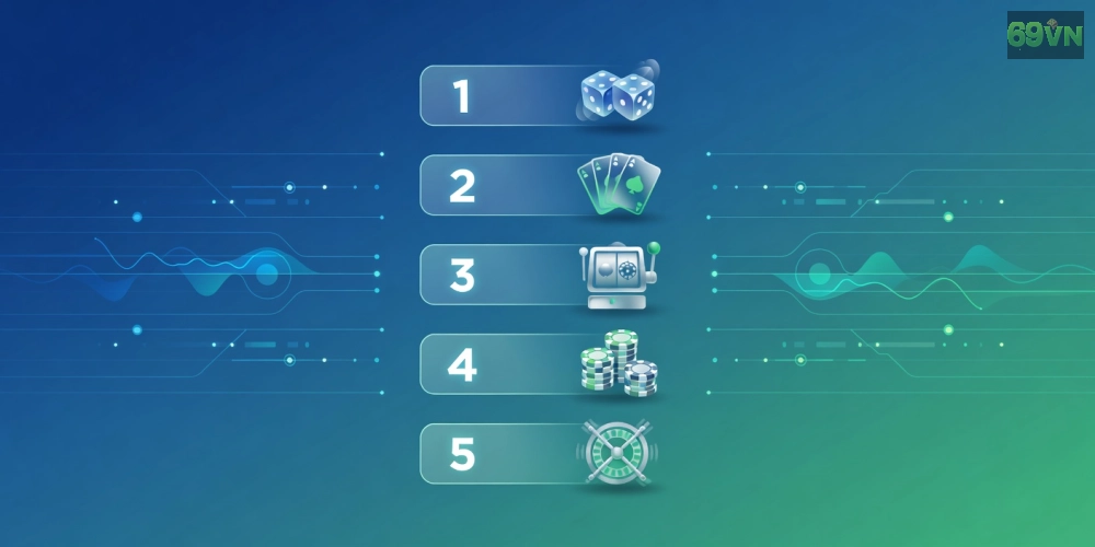 Bảng xếp hạng top casino 69vn uy tín năm 2025 với biểu tượng các nền tảng hàng đầu