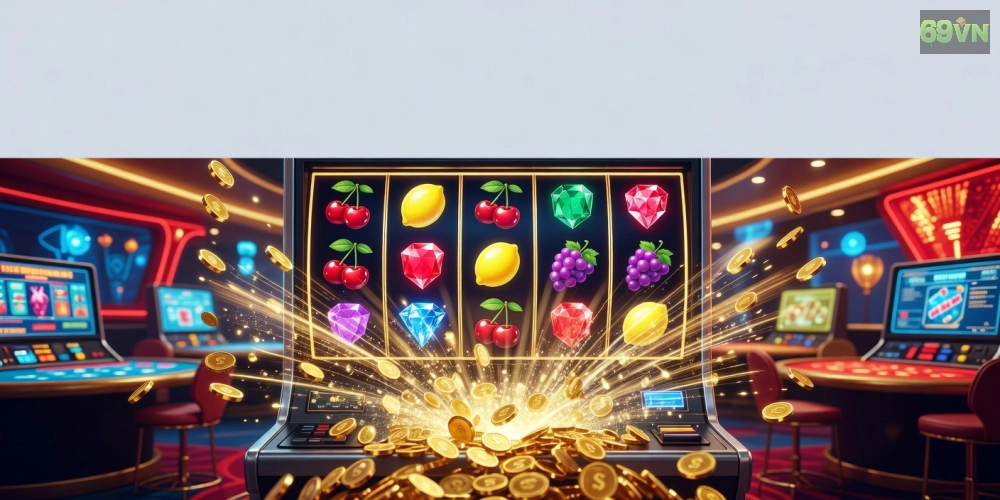 Hình minh họa khái niệm quay nổ hũ 69vn với jackpot hấp dẫn và giao diện game