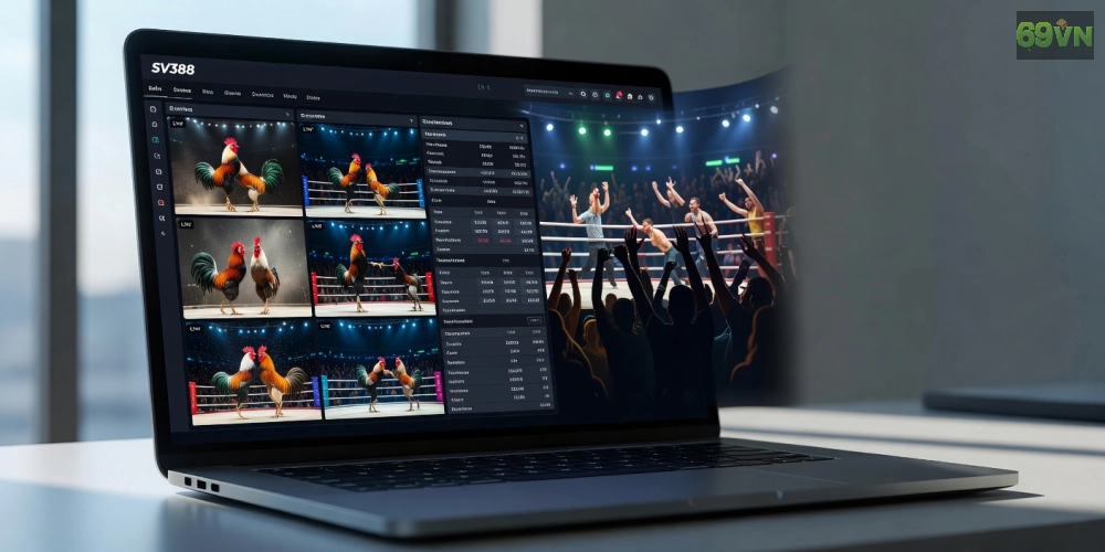 Giao diện nền tảng SV388 với các trận đá gà casino trực tiếp hấp dẫn và tính năng cá cược